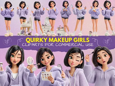 Quirky Makeup Girls Clipart Bundle, Fashion Beauty PNG clipart day life clipart makeup cliparts planner cliparts quirky makeup girls scrapbooking clipart