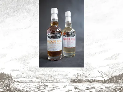 Mutiny Bay Whiskey Illustration black and white distillery graphic design illustration landscape monochromatic packaging packaging illustration whiskey