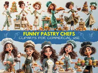 Funny Pastry Chef Women Clipart Bundle, Cute Baker Girls PNG clipart cute girl pastry png funny pastry chefs funny pastry png funny women cliparts quirky pastru cliparts women pastry chef worker cliparts