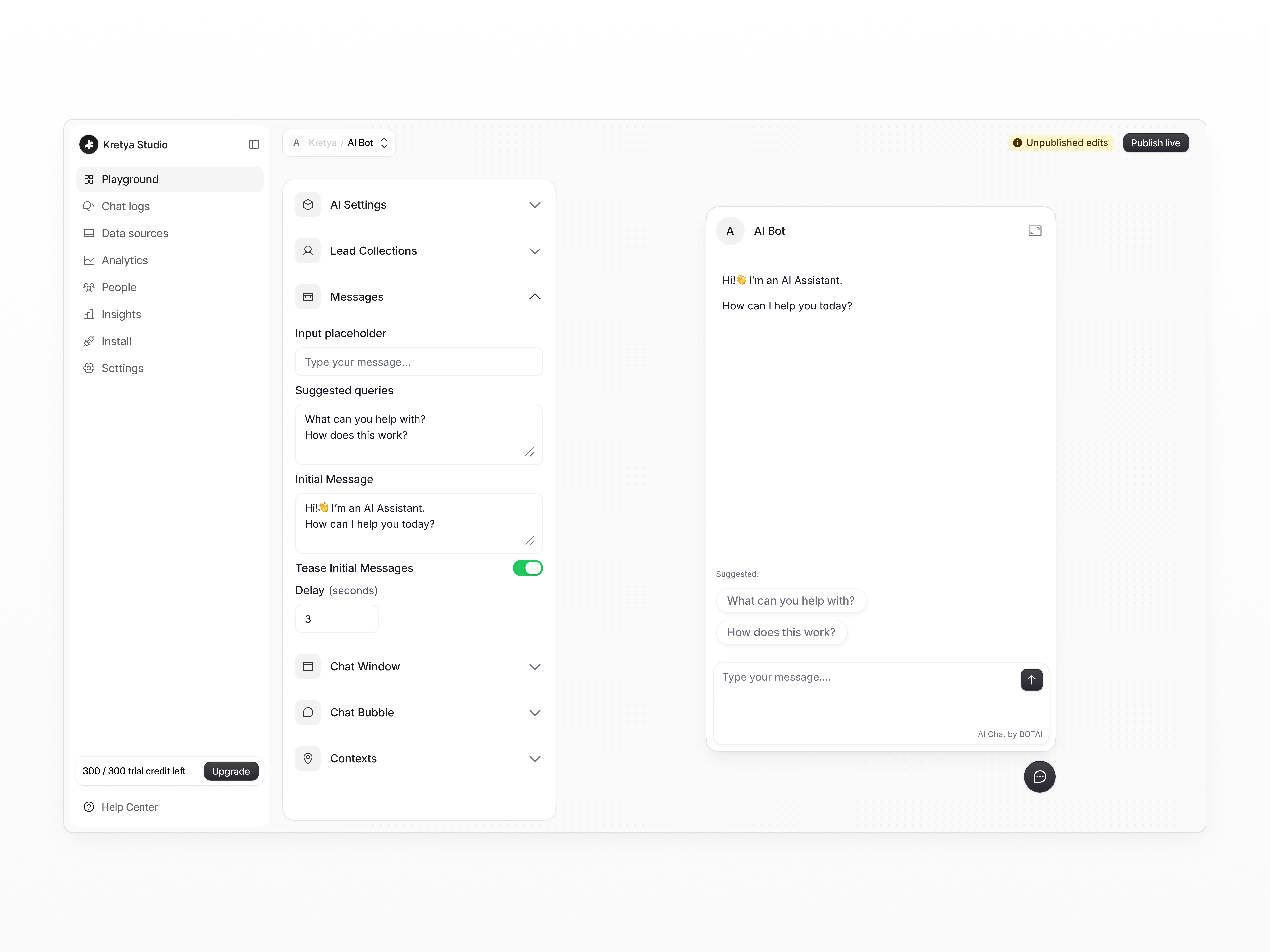 AI Chatbot Builder Dashboard - Settings Message