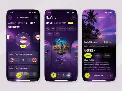 AI Travel Planner & Booking Mobile App UI ai ai app ai travel airbnb app design app ui booking app minimal ui mobile app modern ui smart travel tour app tourism app tourist app travel travel app travel assistant travel booking travel planner ui ux