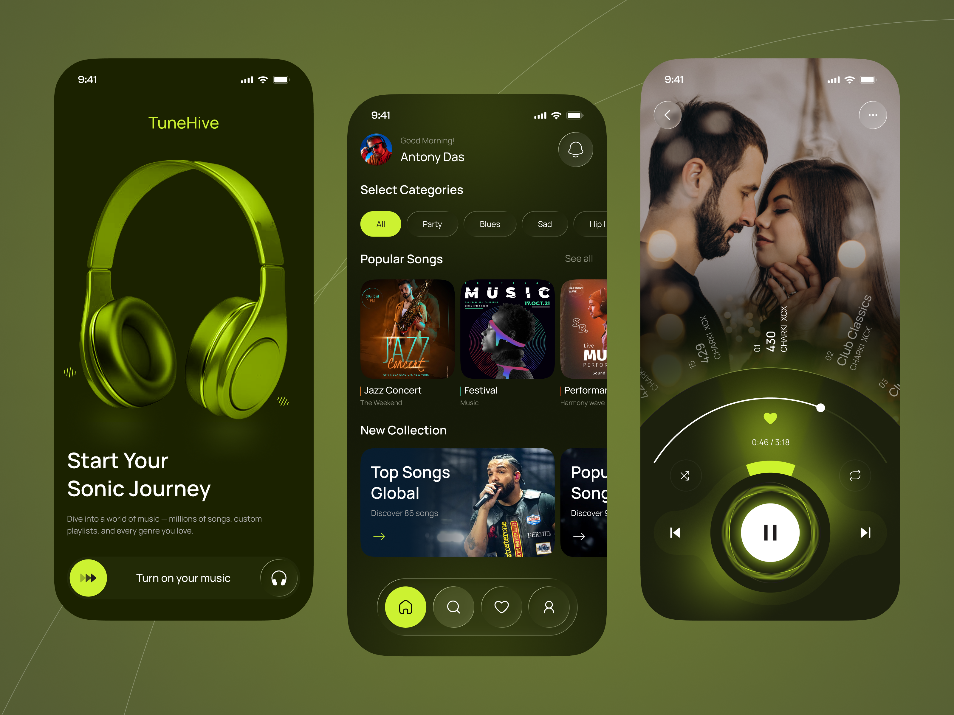 TuneHive – Modern Music Streaming App UI Design