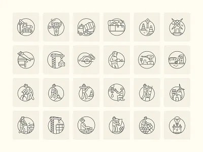 Industry Icons Bundle art artwork automation character design digital factory icon industrial innovation linear machine manufacturing production robotic smart sustainability textile vector work
