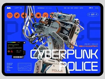 Cyberpunk police design cyberpunk design future graphic design illustration landig page minimalism scifi ui киберпанк