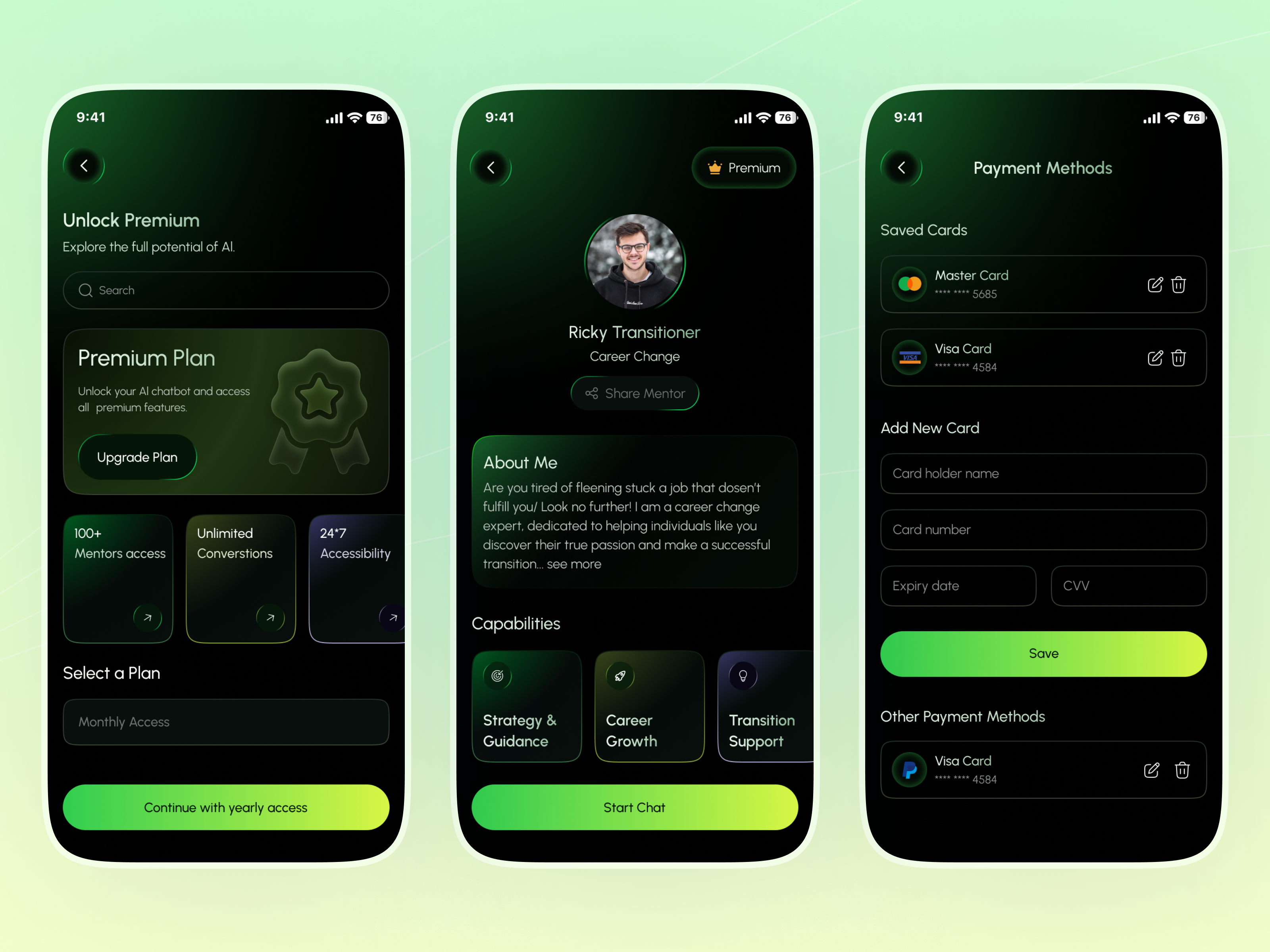 AI Coaching Platform – Premium Plan & Profile UI