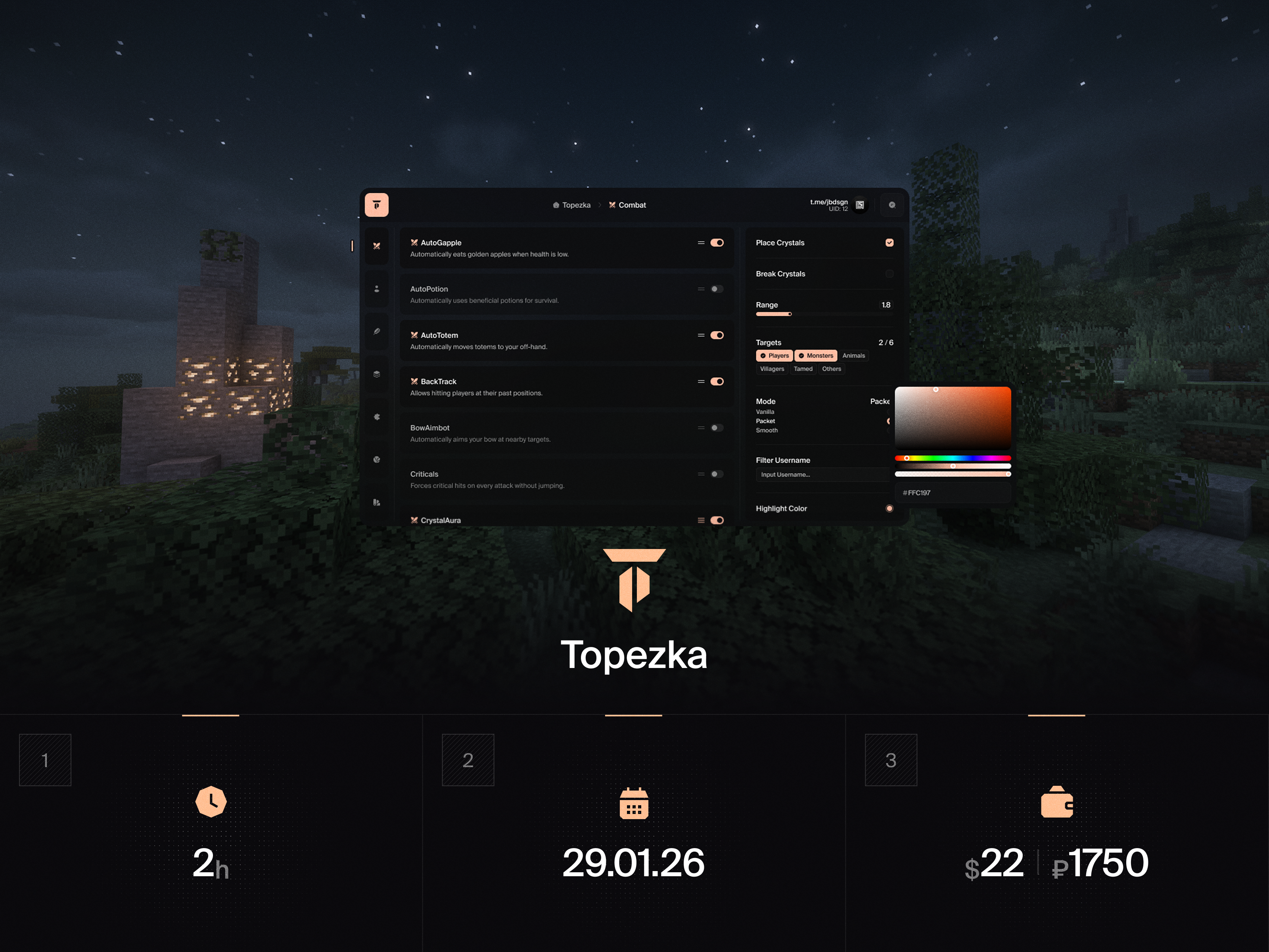 Topezka cheat game gui hack minecraft ui uiux uix ux