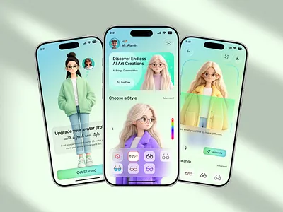 AI Avatar Generator Mobile App UI 3d avatar ai app ui ai art generator ai avatar ai character ai design app design avatar creator avatar generator character creator clean ui colorful design creative ai figma ui mobile app mobile ui design modern mobile ui product design profile avatar ui ux design