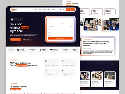 Movixa – Moving & Relocation Website UI delivery website design homepage landing page modern move move service moving saas shipping startup storage transportation ui user interface ux web design website