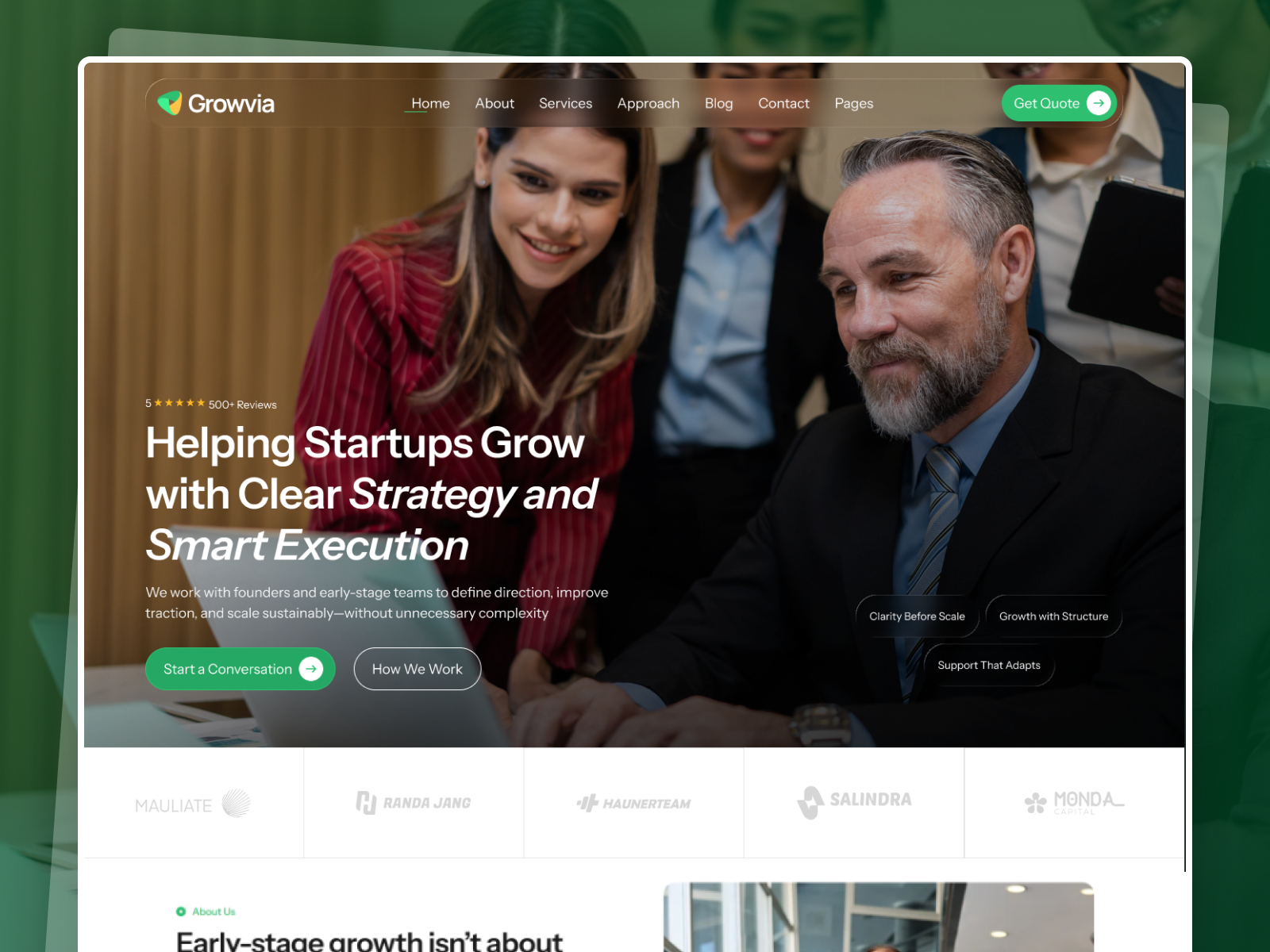 Growvia – Startup & Business Consulting Website Design agency website business consulting business website company website consulting firm consulting website corporate website cosulting company digital agency landing page raddito startup website ui design uiux web design web designer website