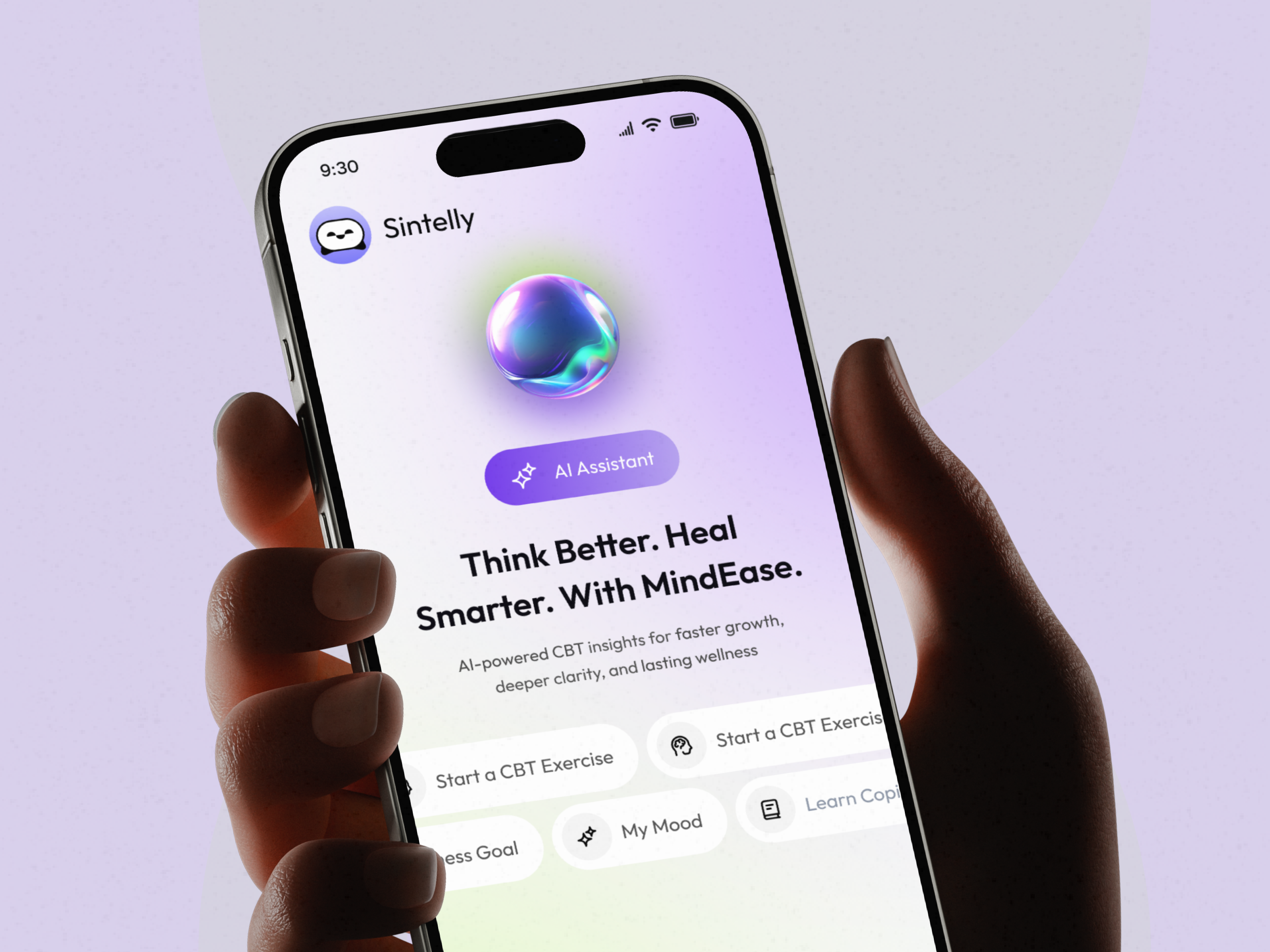 AI Assistant – Mental Health Mobile App Therapy ai app ai assistant app ai chat ai chatbot ui ai mobile app ai therapy ai tools app app designer futuristic app mental health app mental wellness mobile app mobile app design mood tracker app therapy app top designer voiceui