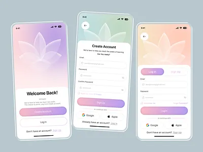 Minimal Authentication Screens Mobile App app design authentication clean ui design inspiration figma design form design ios login registration login sign up page login screen mobile app mobile app design mobile ui product design sign up ui design ui inspiration uiux design user interface ux design