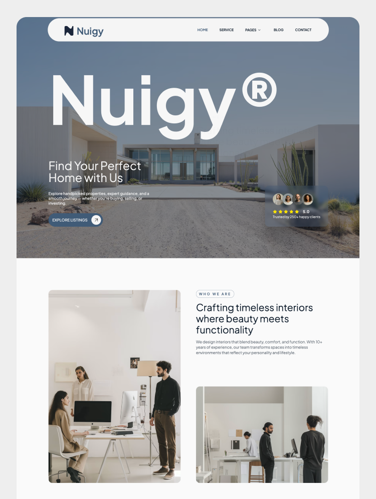 Nuigy - Architecture & Design Website Template animation architecture clean cms gsap minimal modern real estate template ui ui design ux ux design webflow webflow design webflow template webflow website website