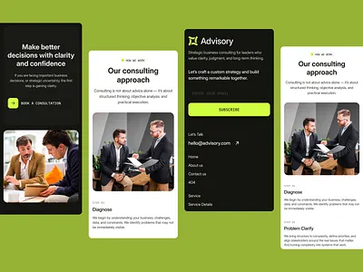 Advisory — Mobile Responsive & Fluid Layouts agency business clean ui consulting corporate identity finance website fintech framer interaction design landing page layout minimalist responsive design typography ui design user interface ux design web design website design whiteframe creative