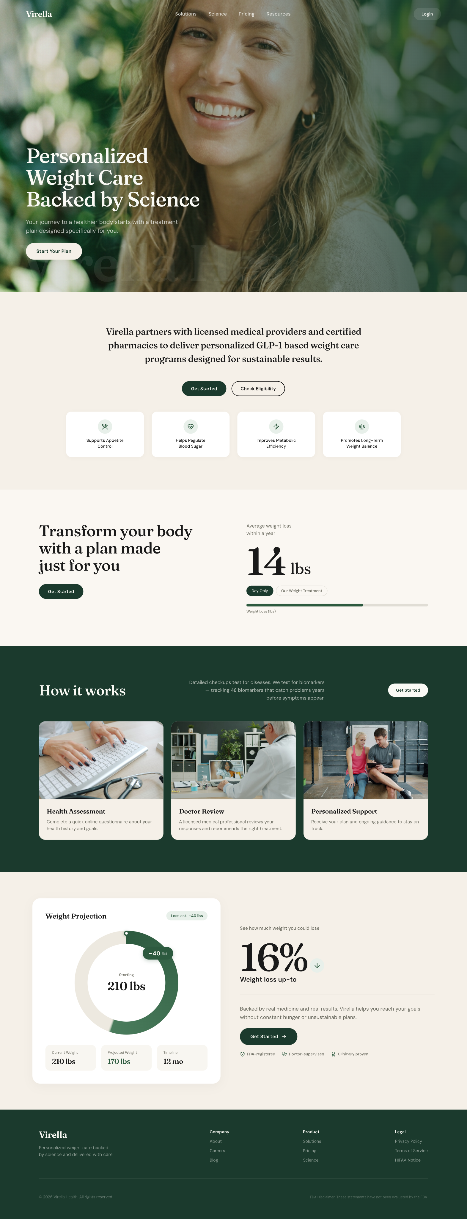 Virella Health — Personalized Weight Management figma design health tech healthcare design landing page product design product designer saas landing page startup website ui design uiux ux design web design