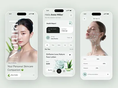 Natural AI Skincare Companion ai health app beauty app healthcare app mobile app design skincare app