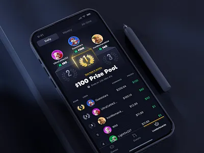 Leaderboards Design achievements app cash challenges clean design game interface leaderboard mobile motion graphics prize reward table ui users ux winners