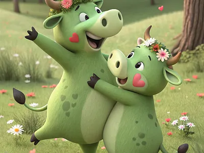 "Love Moo-ves" | Dancing Cow Couple 3D Illustration 3d modeling 3d rendering adobe illustrator animal art blender character design concept art design design inspiration graphic design illustration