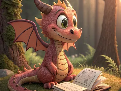 "Storytime Dragon" | Whimsical Forest Reader 3D Art 3d modeling 3d rendering adobe photoshop animal art blender character design concept art corona renderer design design inspiration illustration