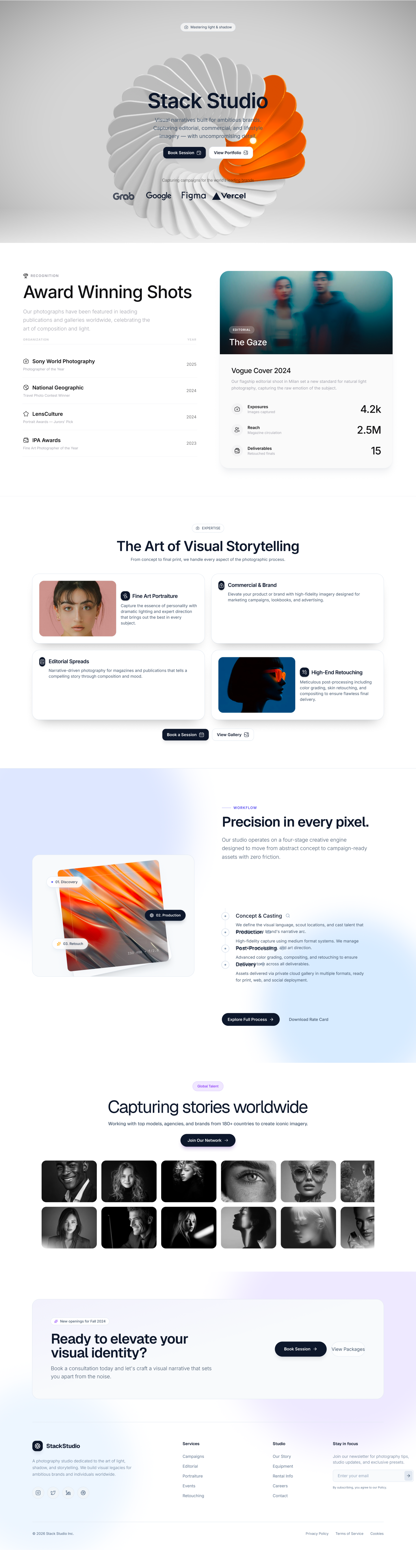 STACKPHOTO — Creative Photography & Portfolio Landing Page branding clean ui creative portfolio creative studio editorial design hero section interface design landing page light theme minimal design modern web photography website portfolio website product design studio website ui design visual storytelling web design web inspiration website