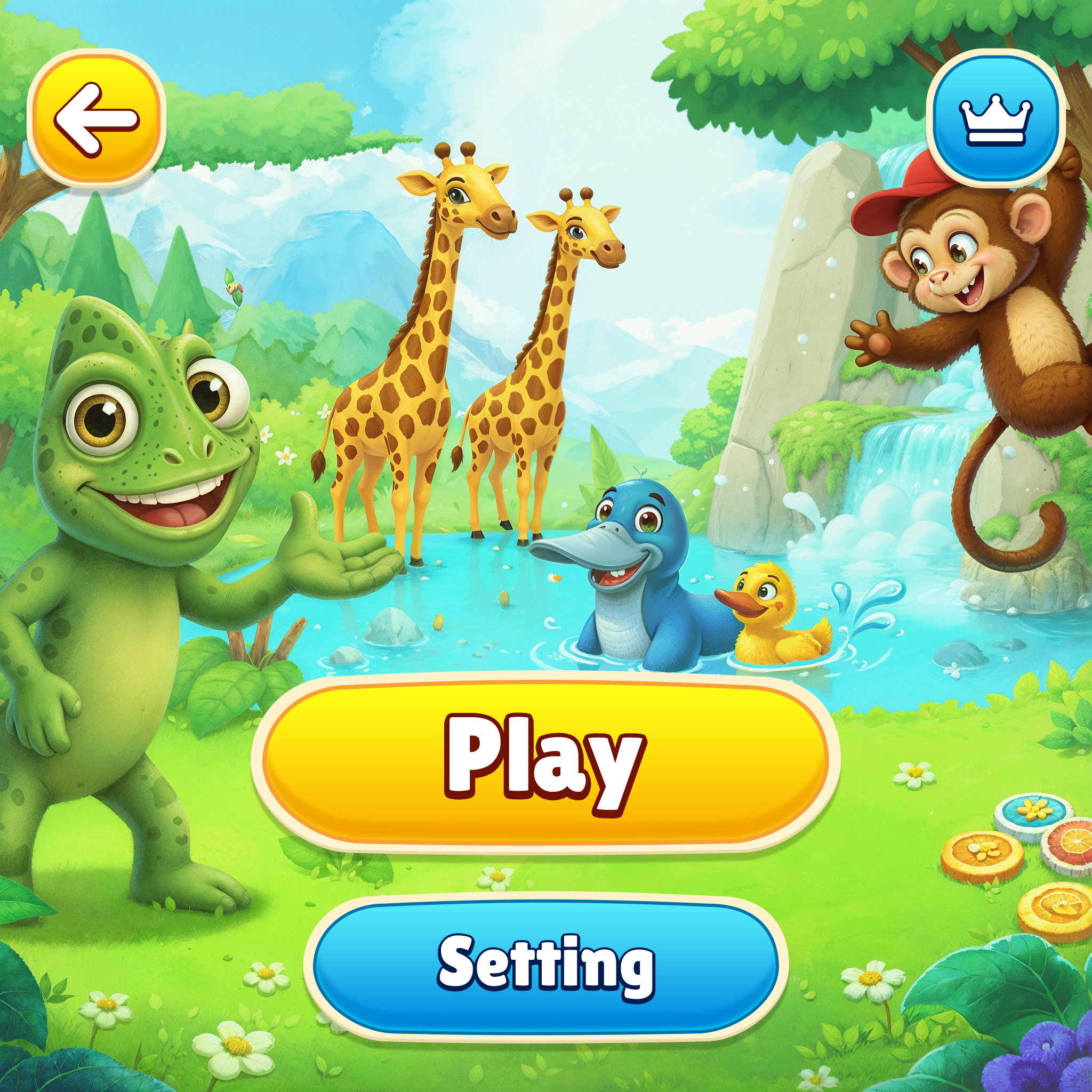 Cartoon Animal Mobile Game Main Menu UI buttons cartoon game casual game design game design game interface game menu game ui graphic design illustration kids game mobile game mobile ui ui ui design