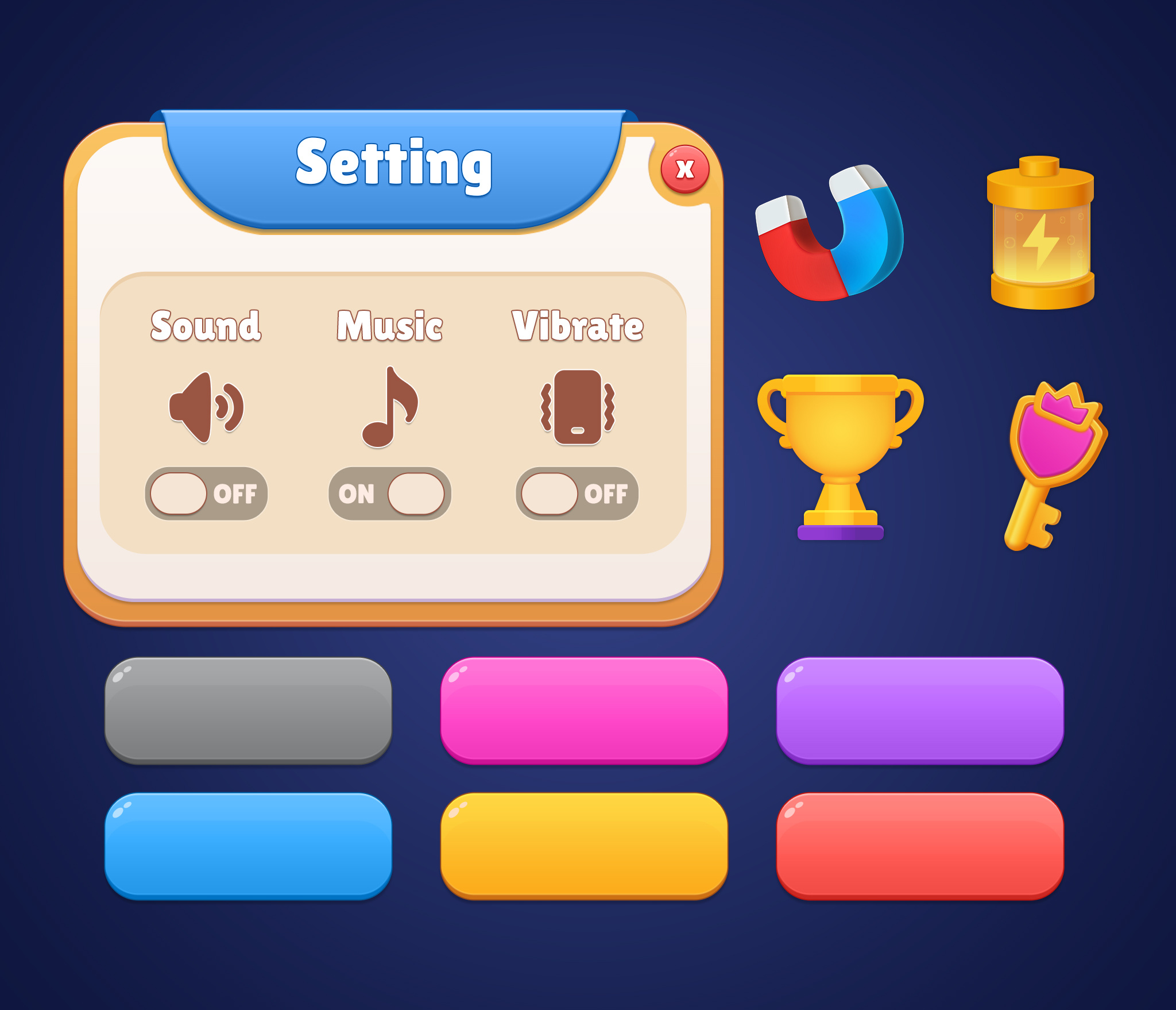 Casual Mobile Game Icons Pack – Cartoon Game UI Assets buttons cartoon ui casual game design game assets game design game icons game interface graphic design illustration mobile game mobile ui ui ui design ui icons