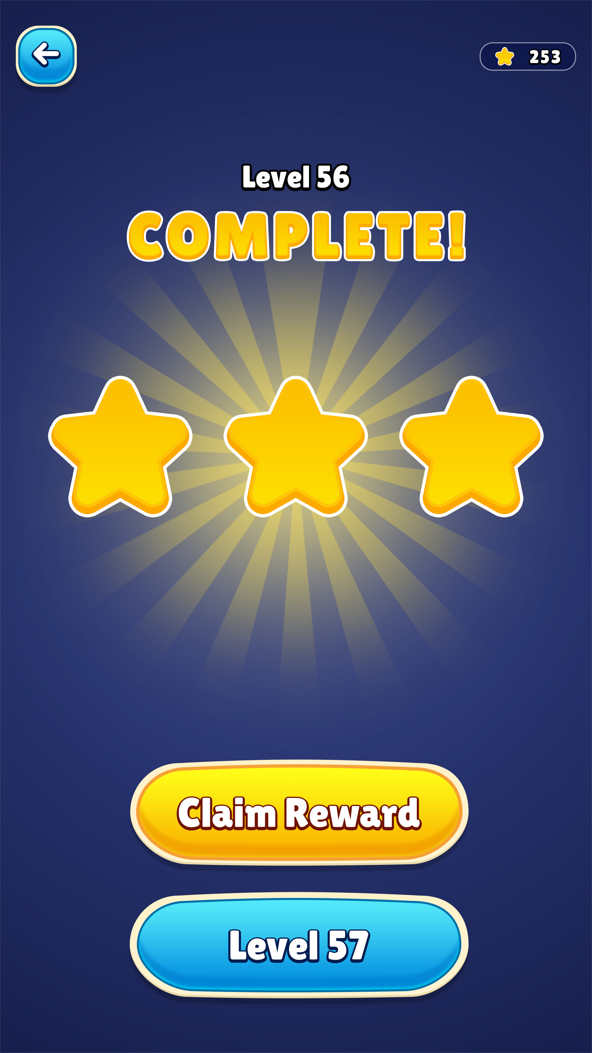 Mobile Game Level Complete Screen UI – Reward & Stars buttons cartoon ui casual game ui design game assets game design game interface game reward screen graphic design illustration level complete ui logo mobile game ui mobile ui ui ui design vector