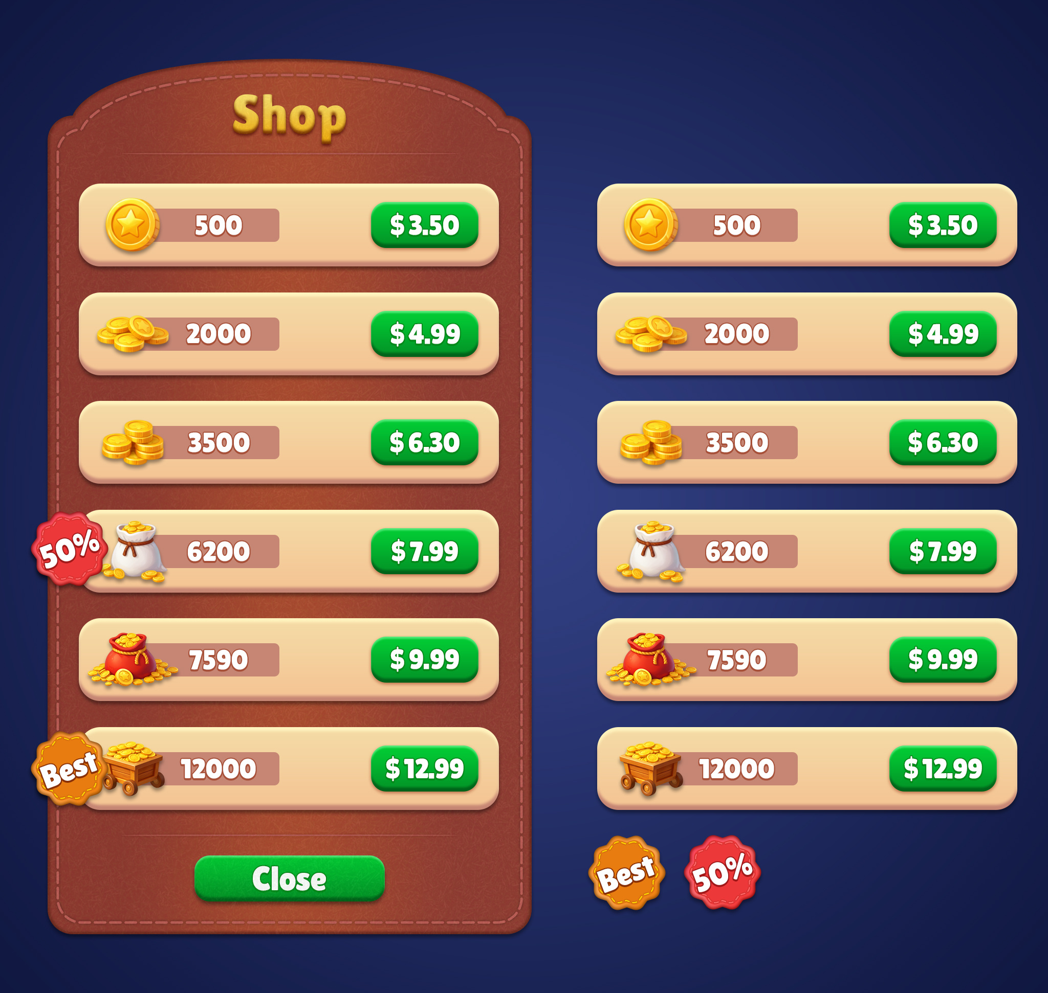 Mobile Game Coin Shop UI – Currency Store Screen buttons cartoon ui casual game ui coin shop ui design game assets game interface game shop ui game store ui graphic design illustration logo mobile game ui mobile ui ui ui design vector