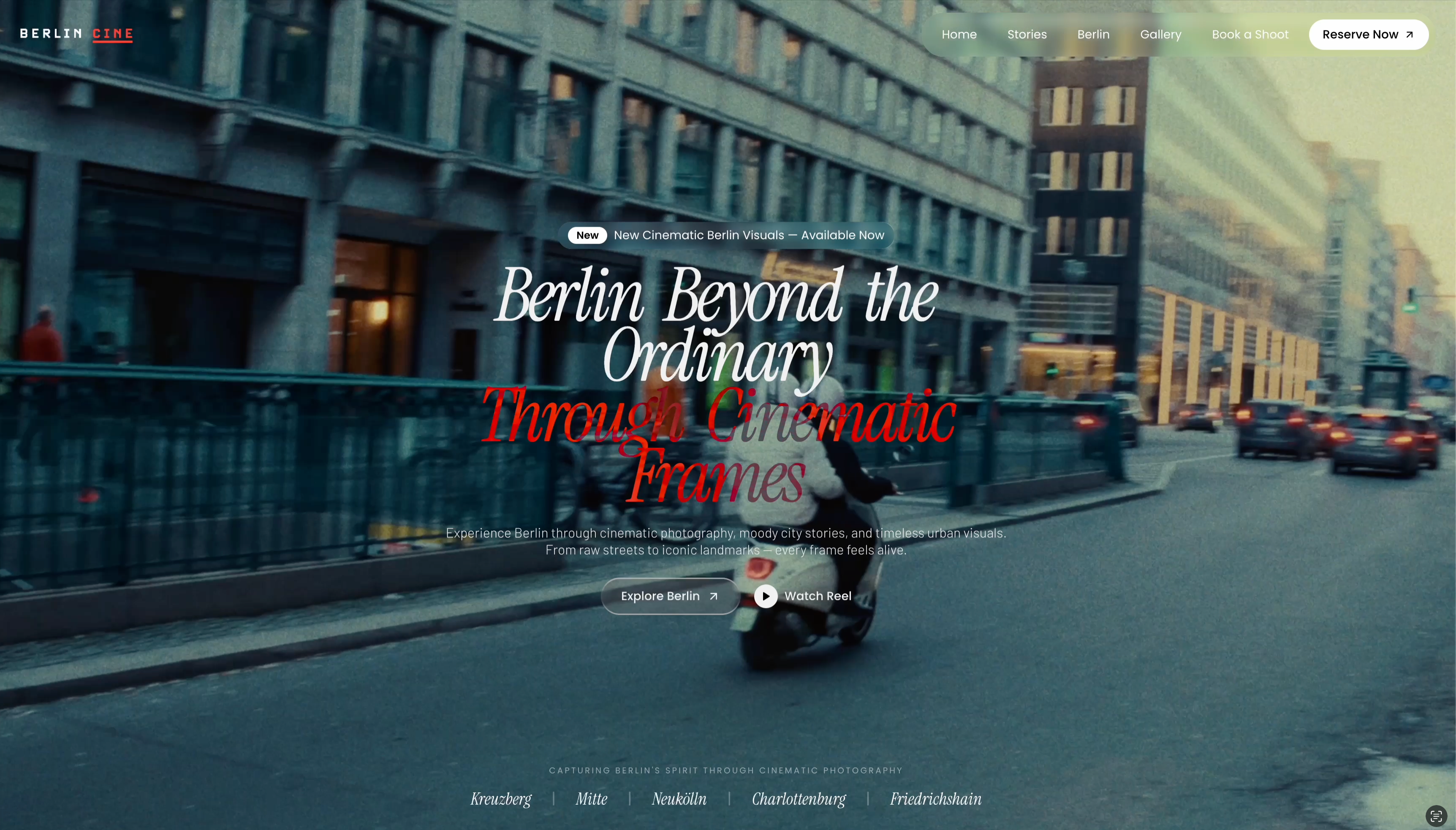 Cinematic Berlin — Travel & Photography Landing Page animation cinematic editorial design glassmorphism hero section landing page modern ui motion graphics photography website portfolio website travel website ui web design