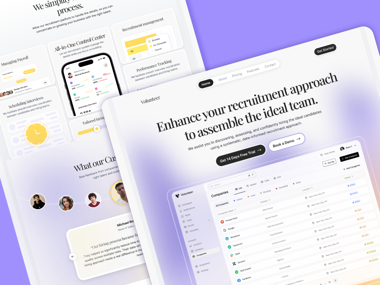 Volunteer — Recruitment Platform Landing Page creativeui figma landingpage modernwebdesign saasdesign uiinspiration uxdesign