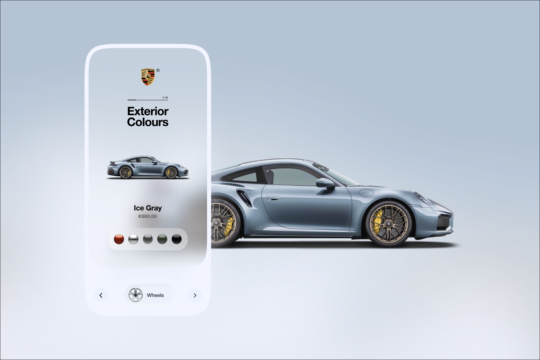Car - Configurator - Colour apple branding buttons clours design glass illustration latest logo nav new porsche screen slider swatch trend typography ui uiux