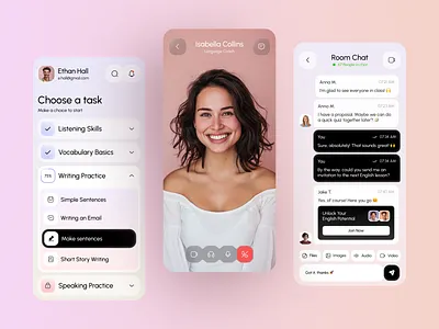 Online Language Learning Mobile App UX/UI app design app interface digital learning edtech education app education platform ios language learning mobile app mobile app design mobile ui online education product design startup app tech design ui ux