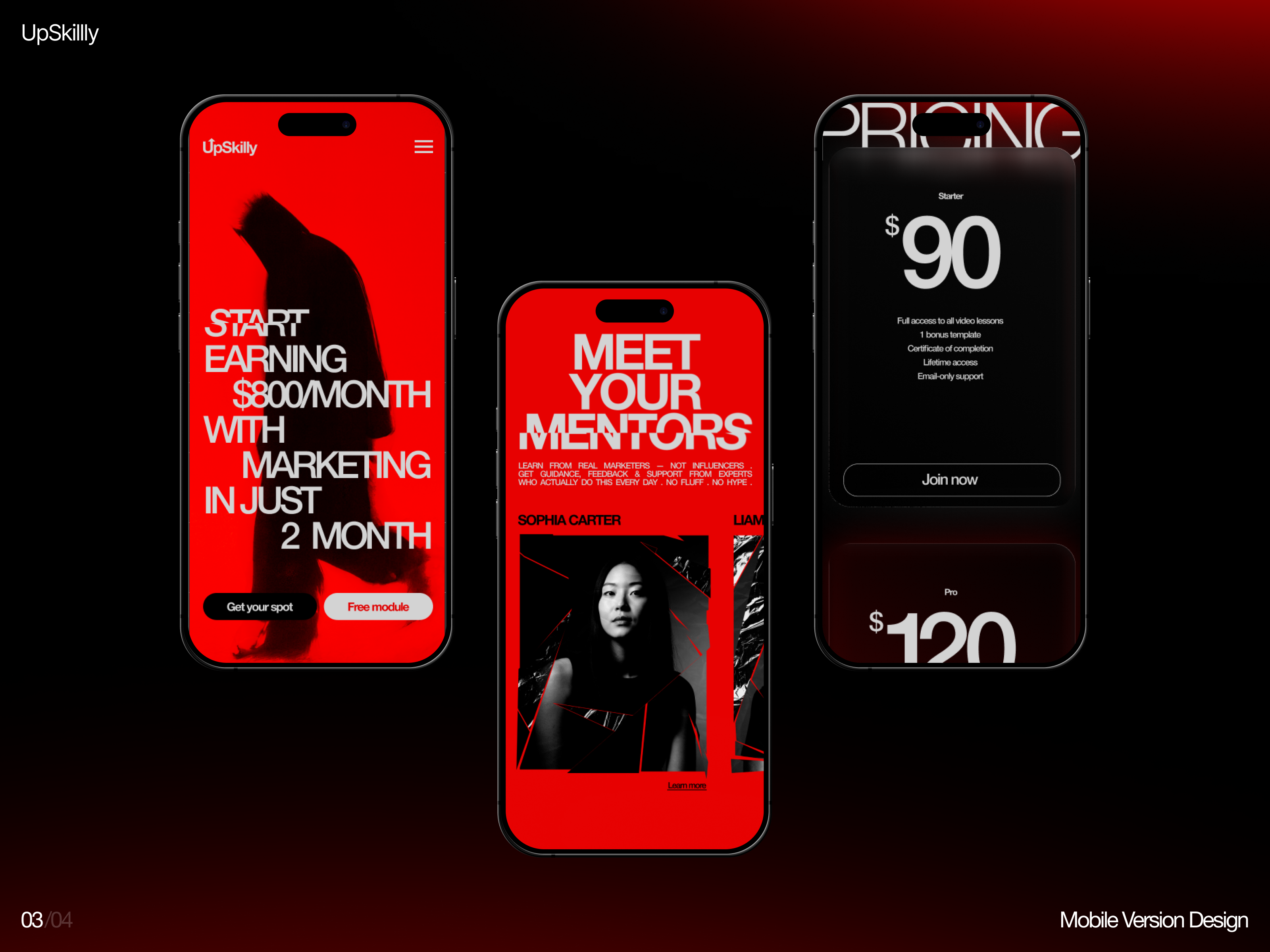 UI/UX Website for Online Marketing Course - UpSkilly education platform front end development landing page design marketing course online course website product design ui ux design web design webflow development website development