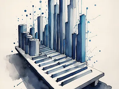 Urban Symphony city cityscape illustration keys modern music piano urban watercolor