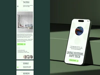 Mobile UI for Biomaterial Studio adaptive bio biomaterial corporate design page home page madeonwebflow minimal mobile responcive studio tech technology ui ux web design web site webflow