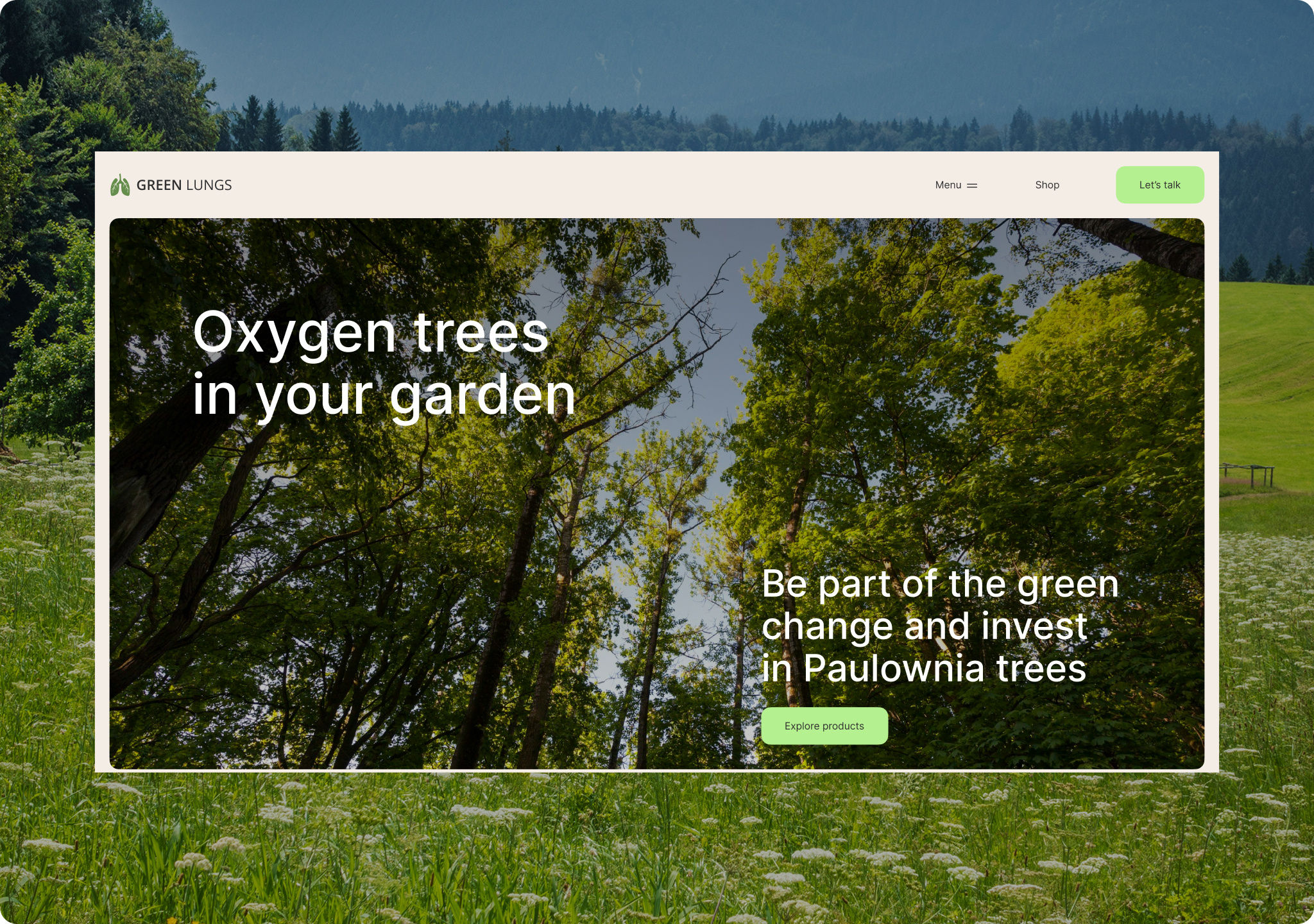 Green Lungs — Oxygen Trees Investment Web Design businessdesign cleanui eco friendly ecology figma fintech greenenergy investment kartsdesign landingpage modernui paulownia responsive sustainable trees ui uiux uxdesign webdesign