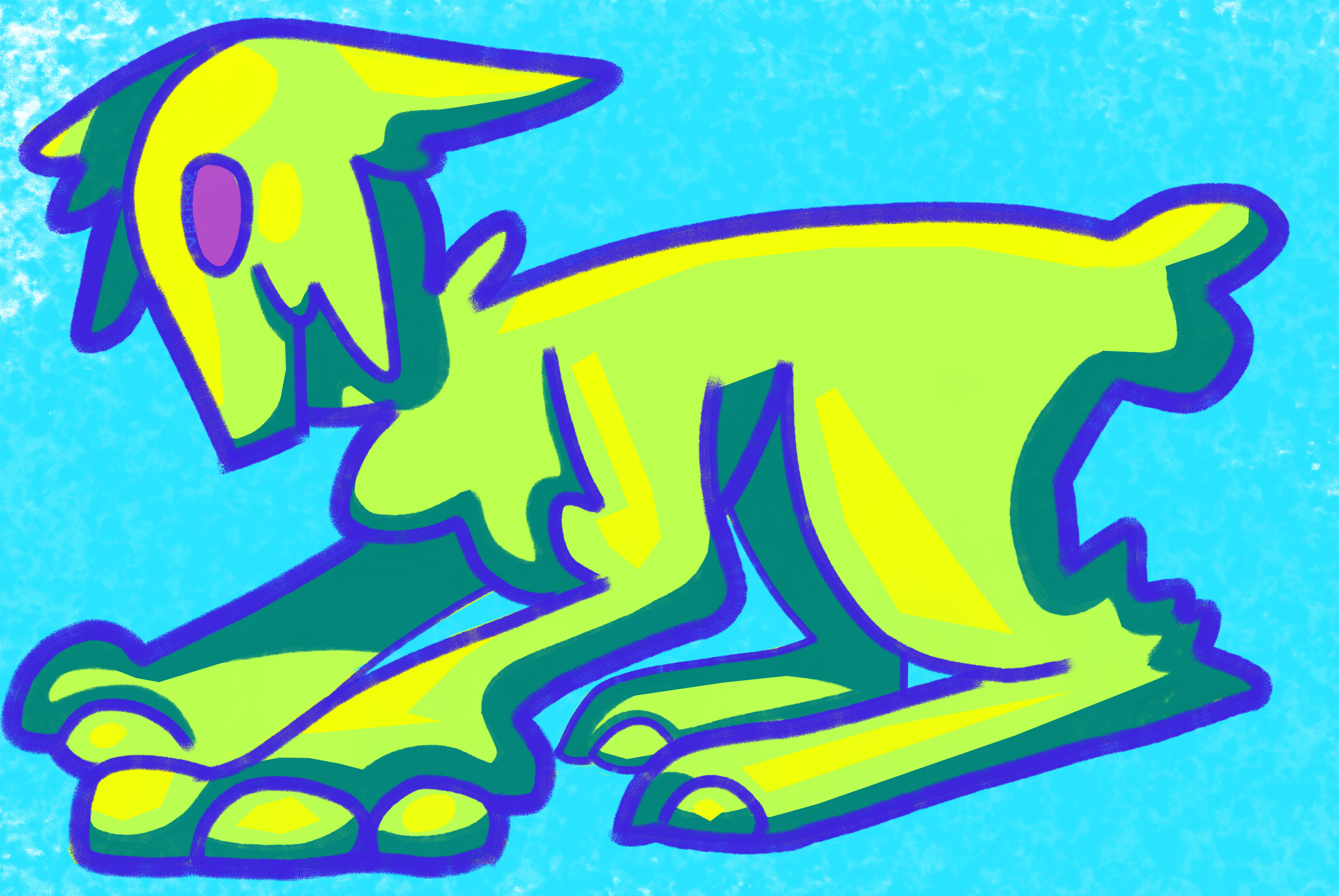Example of green alien dog character  illustration
