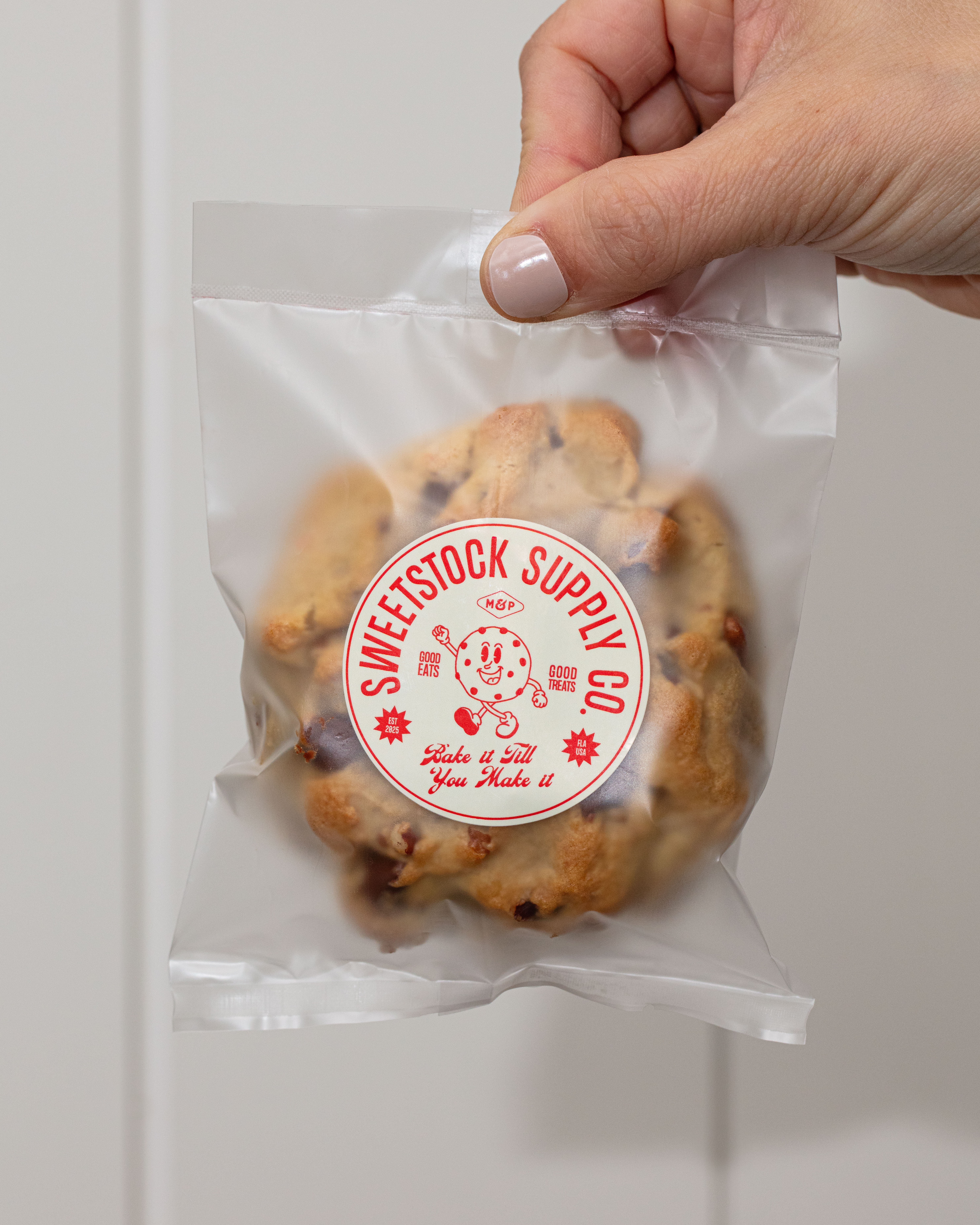 Sweetstock Supply Co. Cookie Sticker brand brand assets branding character cookie cookies design food graphic design illustration logo red sticker sweets vector