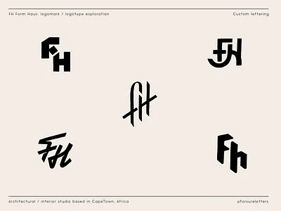 FH Form Haus: logo exploration 3d architecture bold calligraphy custom flow form iconic innovative interior lettering logo modern origina script smart sophisticated type unique web3
