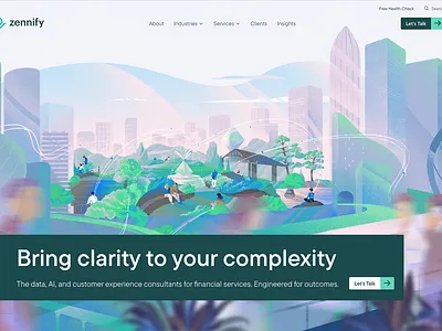 The illustration for the wonderful Zennify project (part 2) blue branding buildings character city design freebies graphic design header healthy hero illustration nature peoples plants sky team ui web webillustration