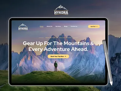 Hykora Adventure Website / Home Page UI adventure adventurelife backpacking camping discovery exploration exploremore freedom hiking journey landscape mountain nature outdoor roadtrip travel travelvibes trekking wanderlust wild