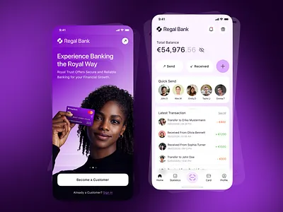 Regal Bank – Mobile Banking App app design banking app branding design digital banking finance app finance dashboard fintech fintech app identity logo minimal ui mobile app mobile banking payment app product design transaction ui ui ui design ux design