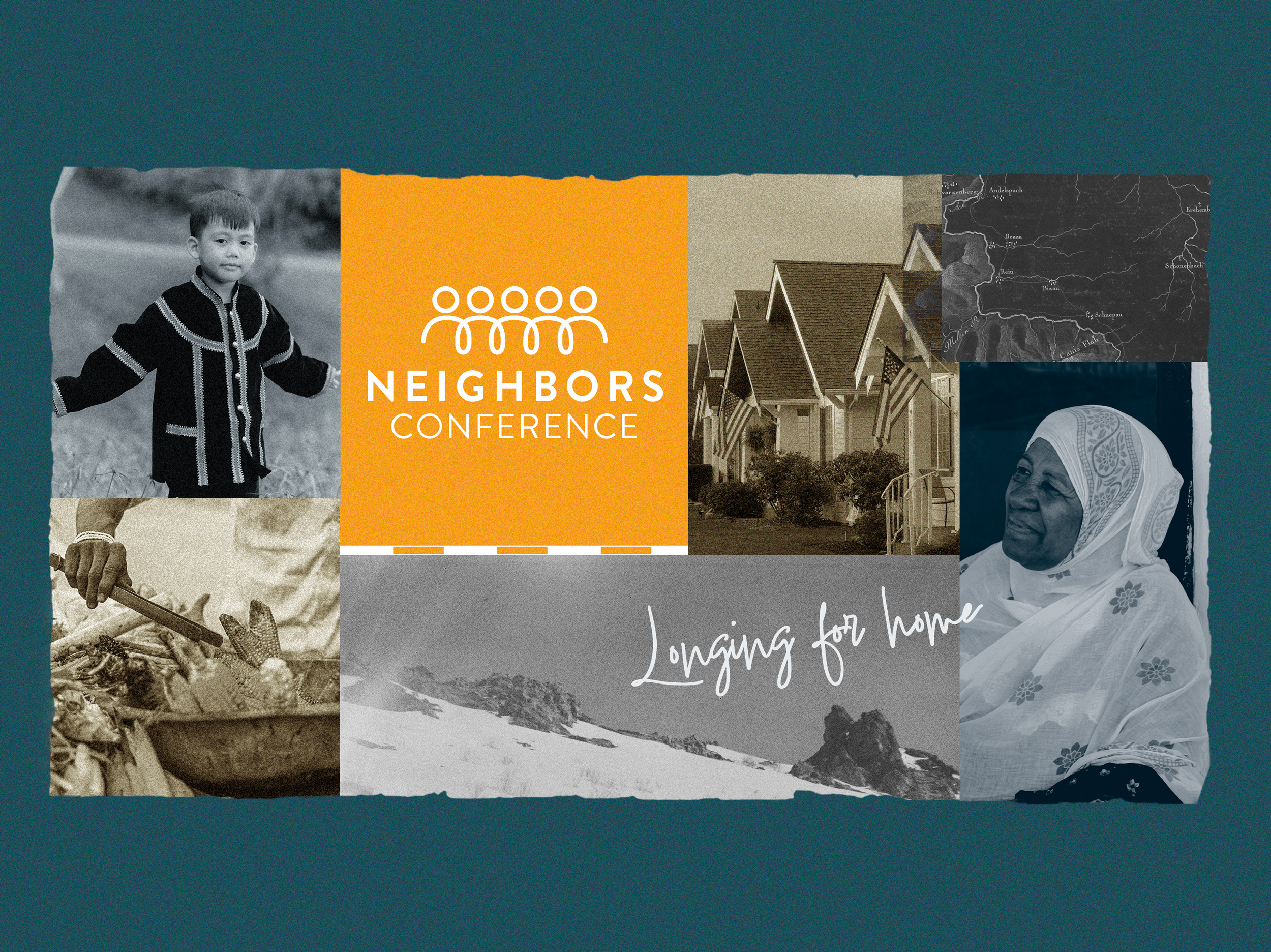 Neighbors Conference Design (Unused Concept) art direction brand brand exploration branding collage conceptual design conference conference design editorial design event graphics graphic design human centered identity layout mixed media photo collage photoshop texture visual storytelling