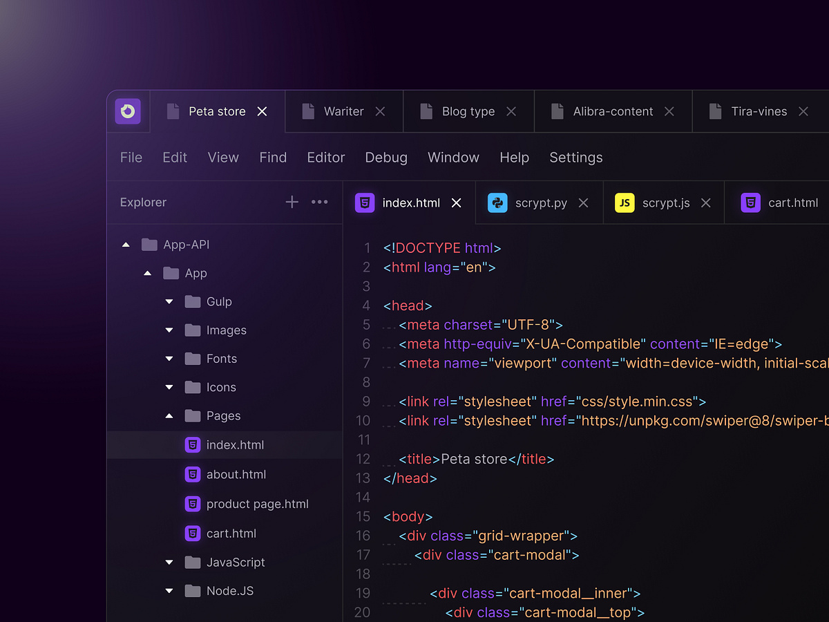 Developer workspace interface of the desktop app for B2C coding
