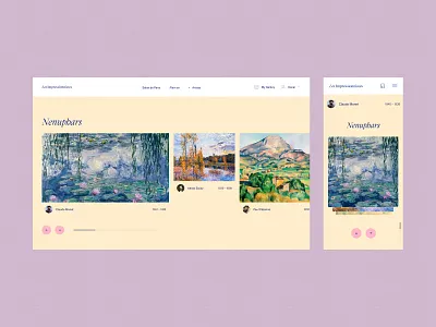 Artists of Impressionism • Gallery ✨🏞️ antiqua art artist beige card stack carousel desktop gallery impressionsm interaction mobile monet responsive slider stacking typography