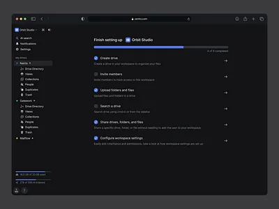 Zentro - Onboarding Steps button checkbox darkmode dashboard design icon navigation onboarding progress sidebar steps ui ux webapp website