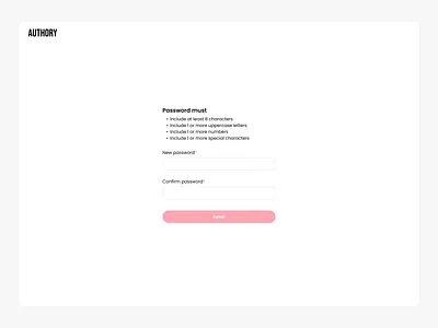 Authory - Create New Password authentication branding button check createpassword dashboard design form logo newpassword saas textfield ui ux validation webapp website