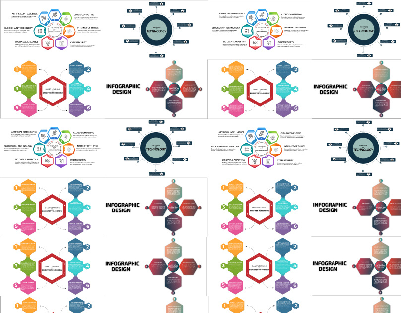 Infographic design analytics artificial intelligence big data blockchain business cloud computing cybersecurity data visualization digital e learning gradient design hexagon design infographic infographic design innovation internet of things modern design presentation design smart learning technology