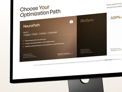 Health Optimization Paths UI | Masterly healthtech landing page peptide store peptides product design shopify design shopify development ux ui website ui wellness website