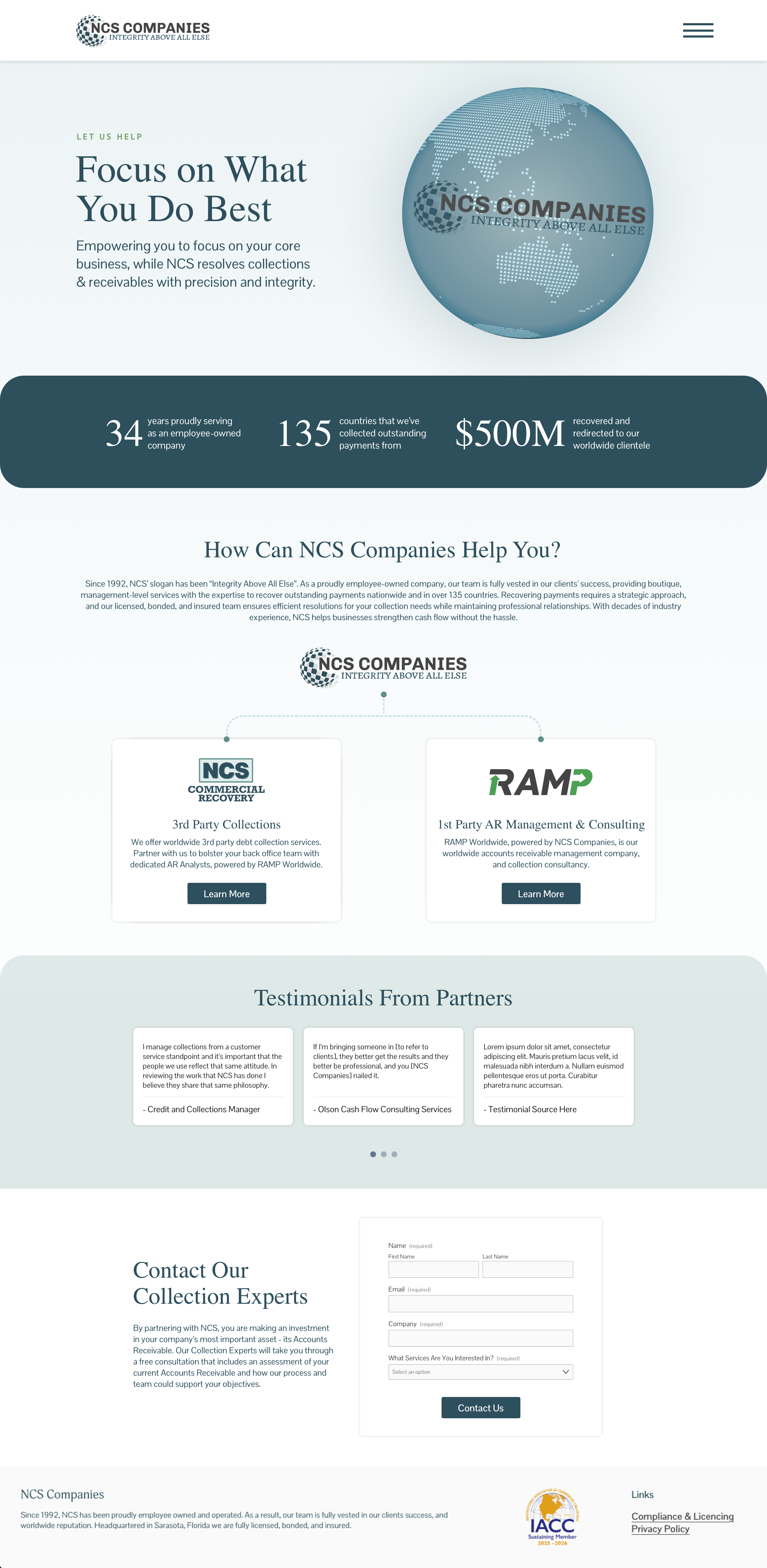 Homepage Redesign for an Accounts Receivable Management Company web design