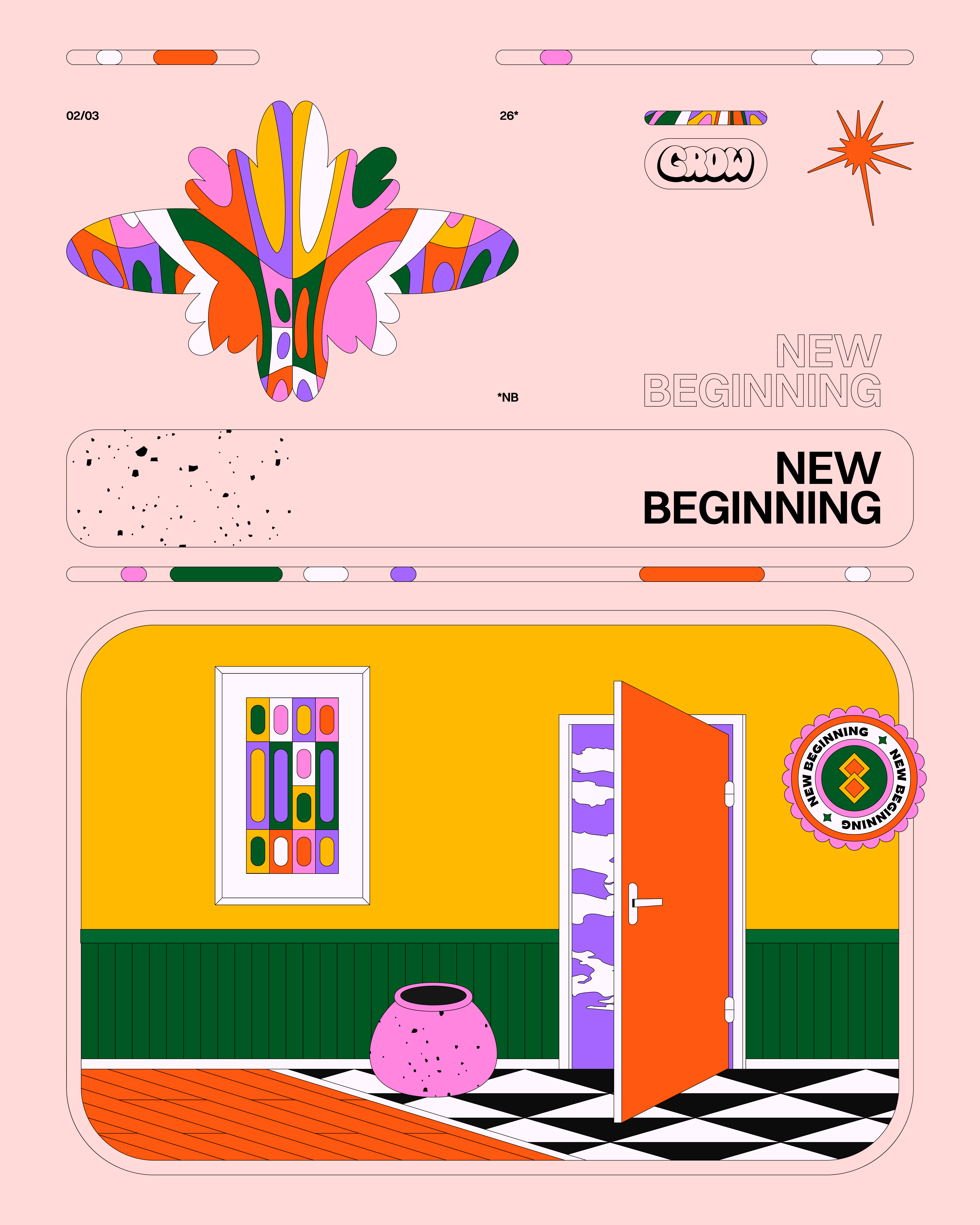 New Beginning color palette colorful colors design door freedom grid happiness hope illustration new beginning optimism positivity room symbols vector vector art vectorart